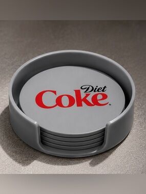 Diet Coke Inspired Coaster Set with Holder 4” 3D Printed Set of 4 Soda-Themed